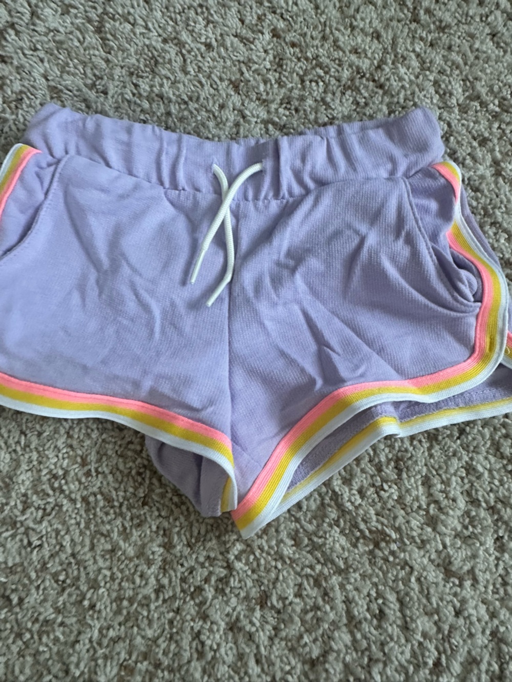 Lavender Ribbed Drawstring kids Shorts with Neon Trim